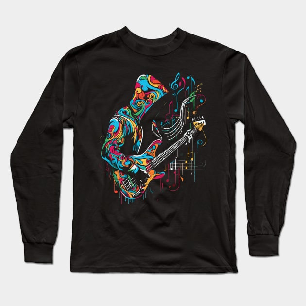 Bass guitar player colorful Long Sleeve T-Shirt by Mi Bonita Designs